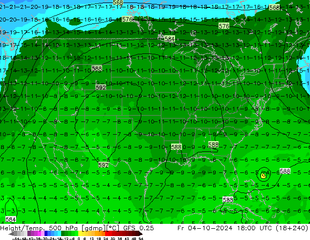 Z500/Rain (+SLP)/Z850 GFS 0.25 ven 04.10.2024 18 UTC