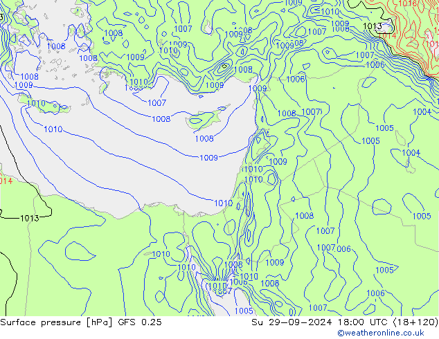 Atmosférický tlak GFS 0.25 Ne 29.09.2024 18 UTC