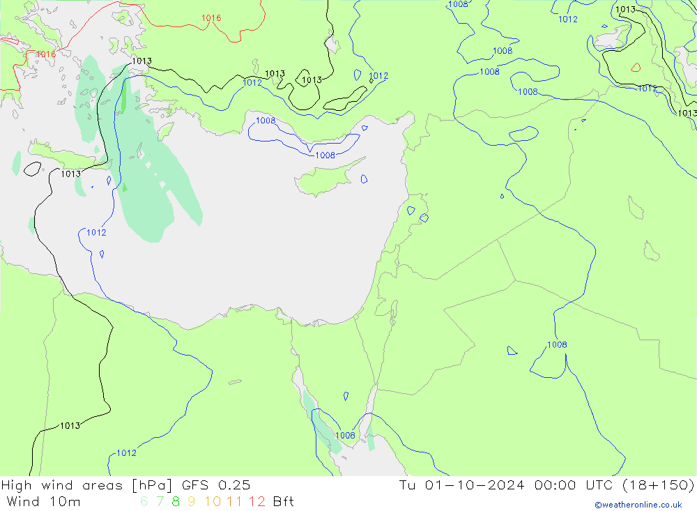 yüksek rüzgarlı alanlar GFS 0.25 Sa 01.10.2024 00 UTC