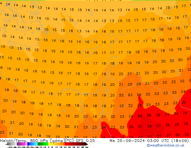 Z500/Rain (+SLP)/Z850 GFS 0.25 We 25.09.2024 03 UTC