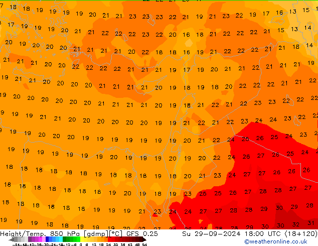 Z500/Rain (+SLP)/Z850 GFS 0.25 Dom 29.09.2024 18 UTC