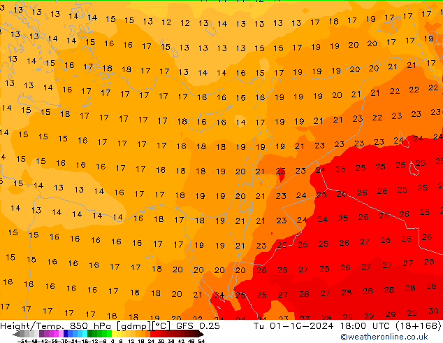 Z500/Rain (+SLP)/Z850 GFS 0.25 Tu 01.10.2024 18 UTC