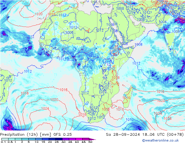 Precipitation (12h) GFS 0.25 Sa 28.09.2024 06 UTC