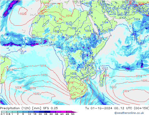 Precipitación (12h) GFS 0.25 mar 01.10.2024 12 UTC