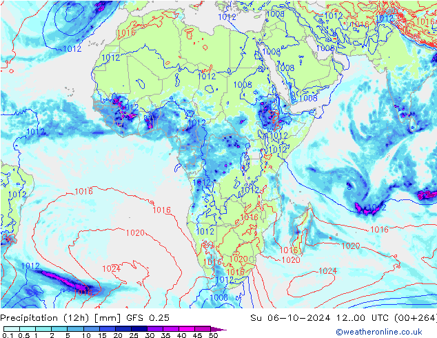 Precipitation (12h) GFS 0.25 Su 06.10.2024 00 UTC