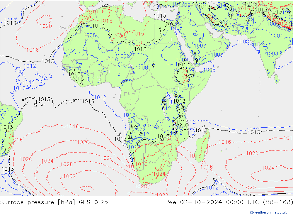 Surface pressure GFS 0.25 We 02.10.2024 00 UTC