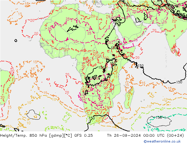 Z500/Rain (+SLP)/Z850 GFS 0.25 jue 26.09.2024 00 UTC