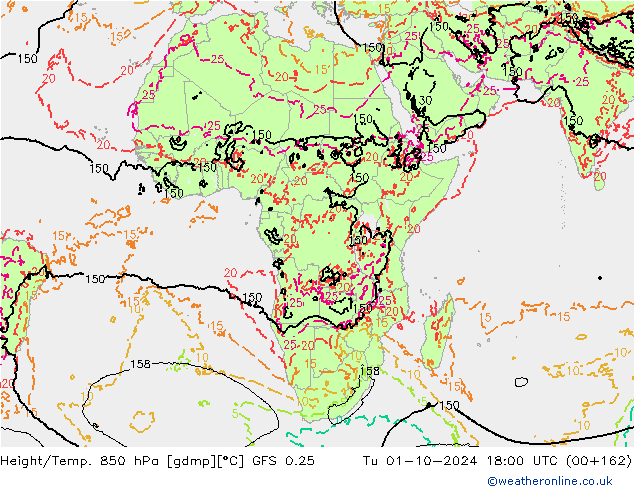 Z500/Rain (+SLP)/Z850 GFS 0.25 Tu 01.10.2024 18 UTC