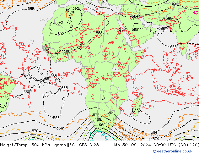 Z500/Rain (+SLP)/Z850 GFS 0.25 Mo 30.09.2024 00 UTC