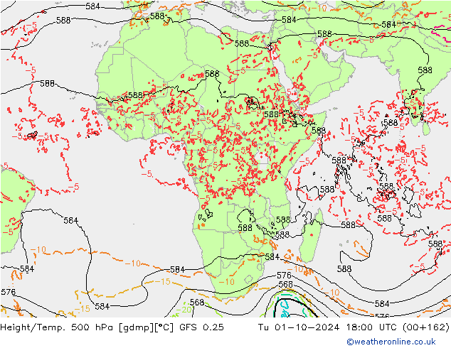 Z500/Rain (+SLP)/Z850 GFS 0.25 Tu 01.10.2024 18 UTC