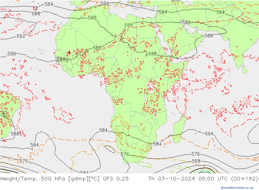 Z500/Rain (+SLP)/Z850 GFS 0.25 Th 03.10.2024 00 UTC