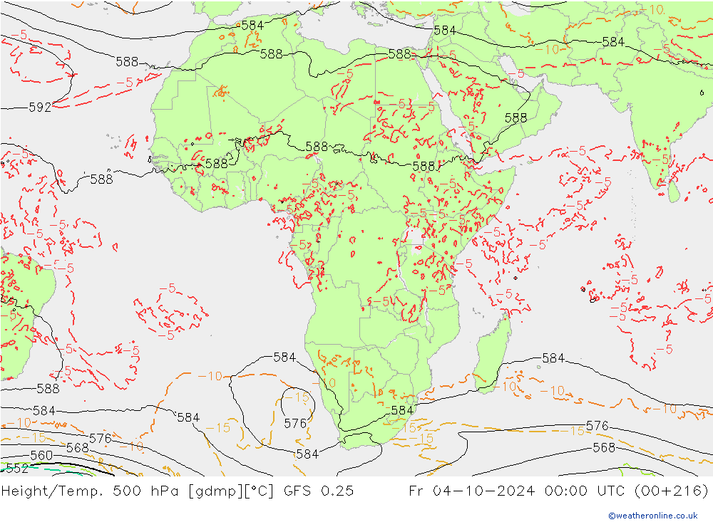 Height/Temp. 500 hPa GFS 0.25 Fr 04.10.2024 00 UTC