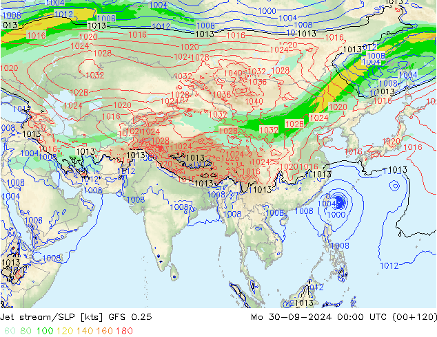 Jet stream/SLP GFS 0.25 Mo 30.09.2024 00 UTC