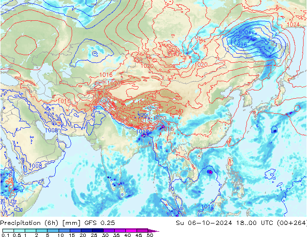 Z500/Rain (+SLP)/Z850 GFS 0.25 dim 06.10.2024 00 UTC