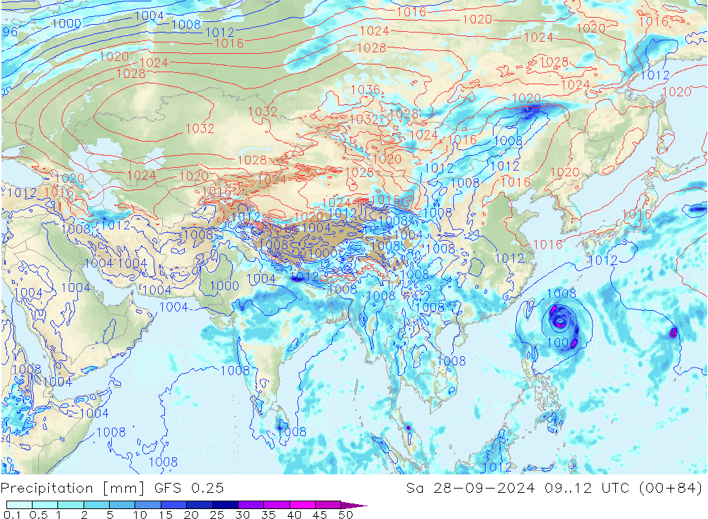 Précipitation GFS 0.25 sam 28.09.2024 12 UTC