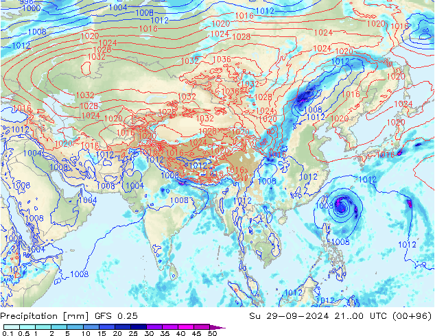 Precipitation GFS 0.25 Su 29.09.2024 00 UTC