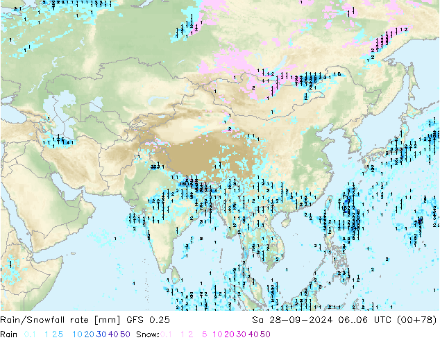 Rain/Snowfall rate GFS 0.25 So 28.09.2024 06 UTC