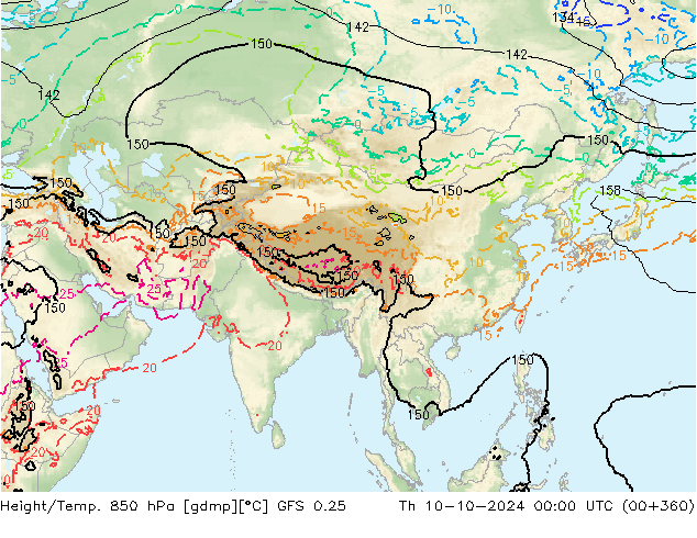 Z500/Rain (+SLP)/Z850 GFS 0.25 Th 10.10.2024 00 UTC