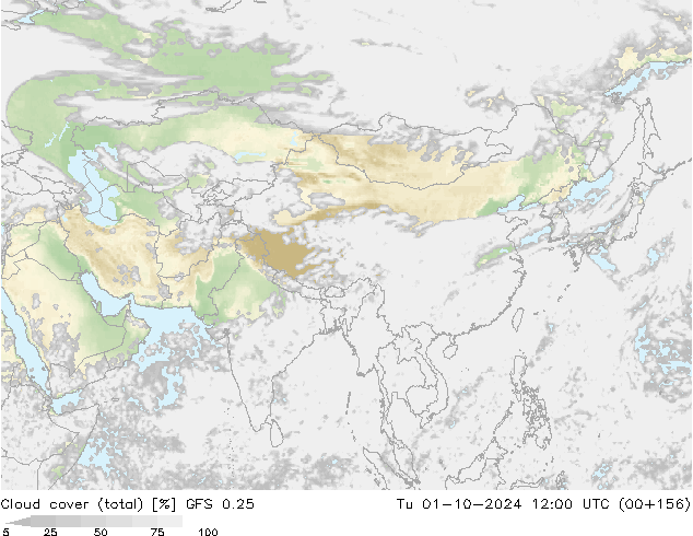 Bulutlar (toplam) GFS 0.25 Sa 01.10.2024 12 UTC