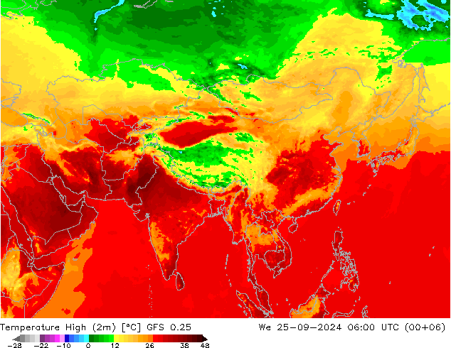 Temp. massima (2m) GFS 0.25 mer 25.09.2024 06 UTC