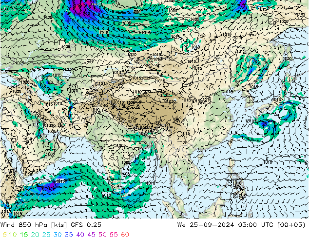 Rüzgar 850 hPa GFS 0.25 Çar 25.09.2024 03 UTC