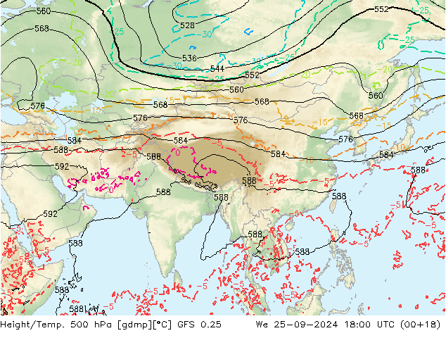 Z500/Rain (+SLP)/Z850 GFS 0.25 We 25.09.2024 18 UTC