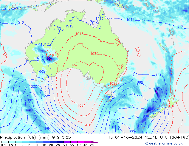 Z500/Yağmur (+YB)/Z850 GFS 0.25 Sa 01.10.2024 18 UTC