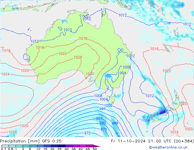 Précipitation GFS 0.25 ven 11.10.2024 00 UTC