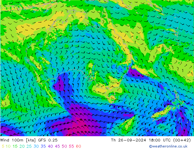 Wind 100m GFS 0.25 Th 26.09.2024 18 UTC