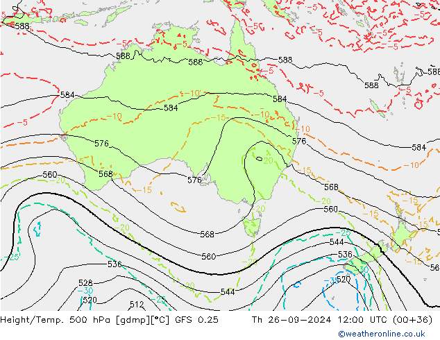 Z500/Rain (+SLP)/Z850 GFS 0.25 Th 26.09.2024 12 UTC