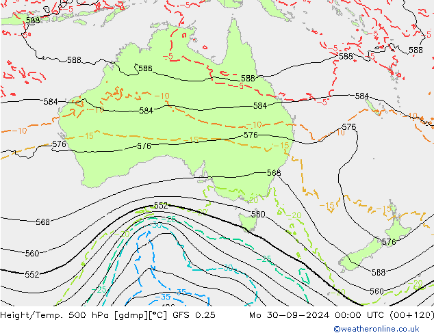 Z500/Rain (+SLP)/Z850 GFS 0.25 Mo 30.09.2024 00 UTC