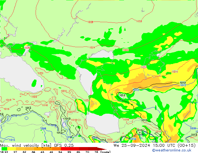 Max. wind velocity GFS 0.25 We 25.09.2024 15 UTC