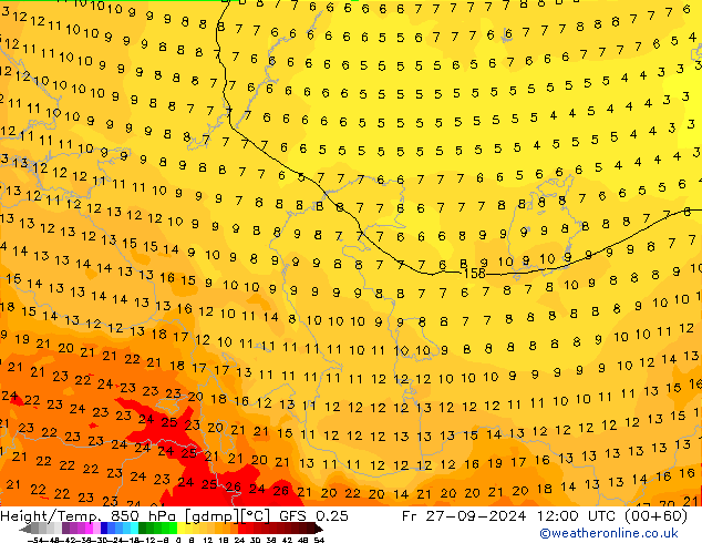 Z500/Regen(+SLP)/Z850 GFS 0.25 vr 27.09.2024 12 UTC