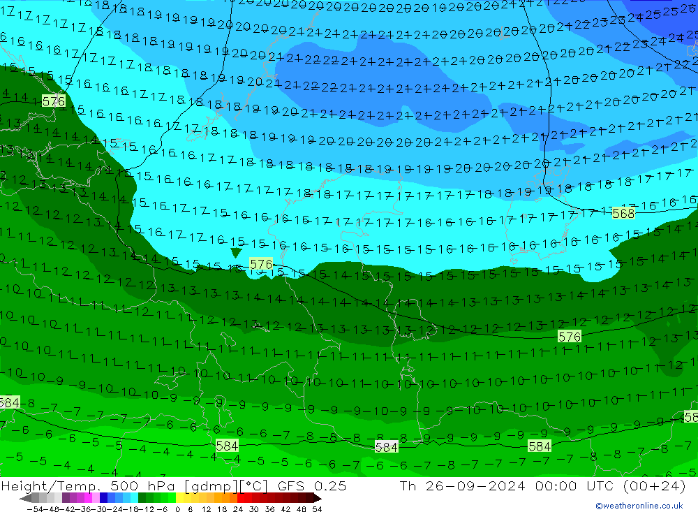 Z500/Rain (+SLP)/Z850 GFS 0.25 Čt 26.09.2024 00 UTC