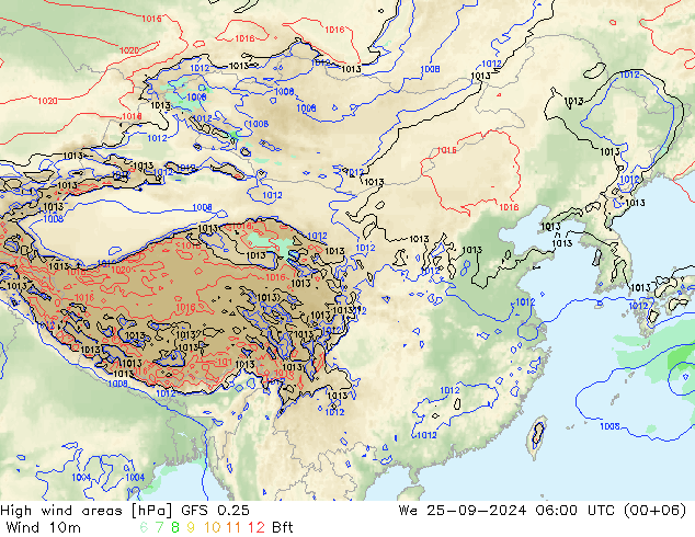 High wind areas GFS 0.25 We 25.09.2024 06 UTC