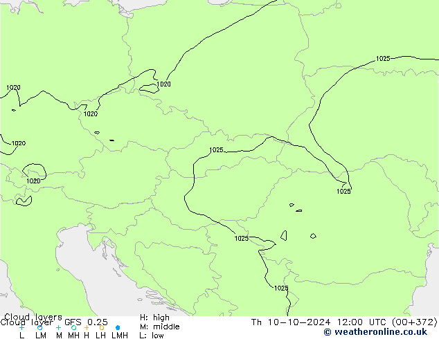 Cloud layer GFS 0.25 Th 10.10.2024 12 UTC