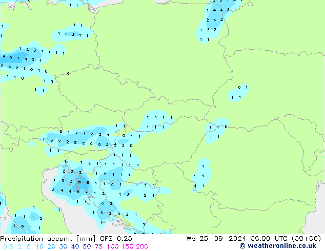 Totale neerslag GFS 0.25 wo 25.09.2024 06 UTC