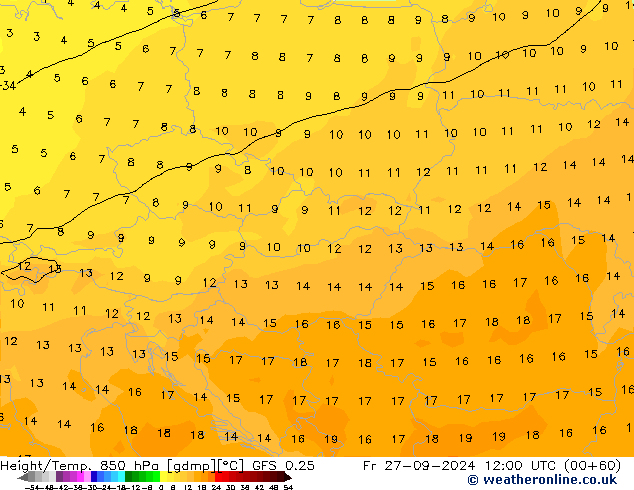 Z500/Rain (+SLP)/Z850 GFS 0.25 vie 27.09.2024 12 UTC