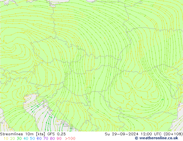 Linea di flusso 10m GFS 0.25 dom 29.09.2024 12 UTC