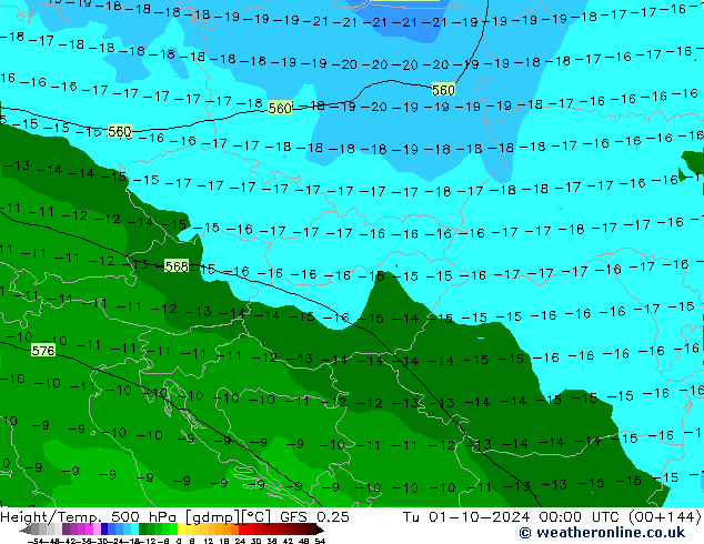 Z500/Rain (+SLP)/Z850 GFS 0.25 Tu 01.10.2024 00 UTC