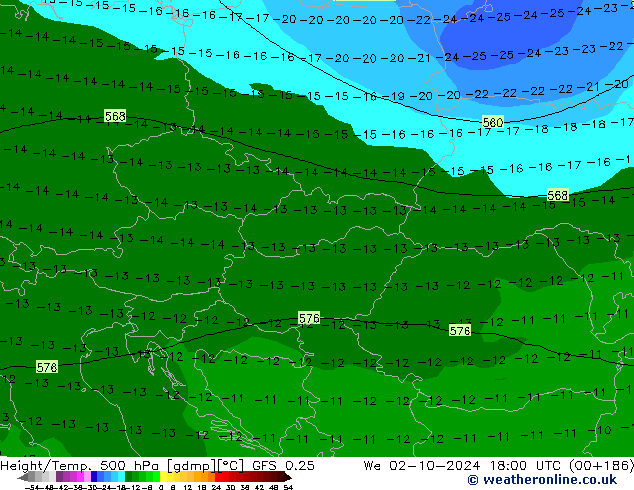 Z500/Rain (+SLP)/Z850 GFS 0.25 ср 02.10.2024 18 UTC