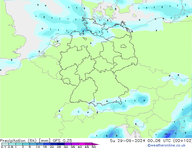 Z500/Rain (+SLP)/Z850 GFS 0.25  29.09.2024 06 UTC