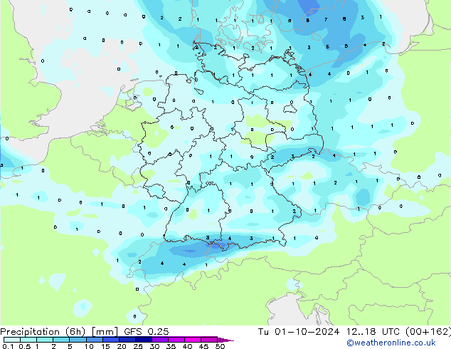 Z500/Rain (+SLP)/Z850 GFS 0.25 mar 01.10.2024 18 UTC