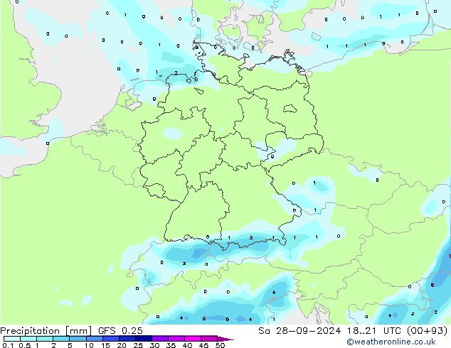 Precipitación GFS 0.25 sáb 28.09.2024 21 UTC