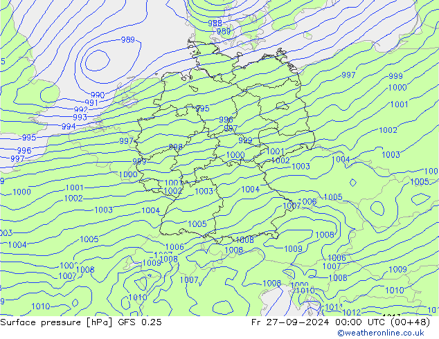 Surface pressure GFS 0.25 Fr 27.09.2024 00 UTC