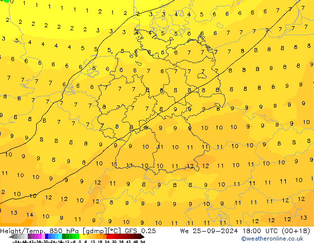 Z500/Rain (+SLP)/Z850 GFS 0.25  25.09.2024 18 UTC