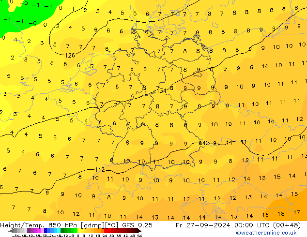 Z500/Rain (+SLP)/Z850 GFS 0.25 Pá 27.09.2024 00 UTC