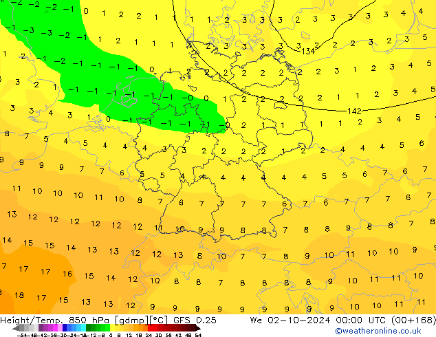 Height/Temp. 850 hPa GFS 0.25 We 02.10.2024 00 UTC