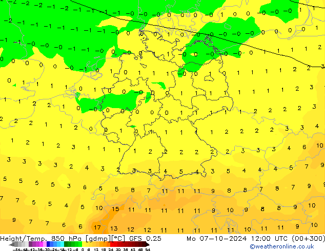 Z500/Rain (+SLP)/Z850 GFS 0.25 lun 07.10.2024 12 UTC