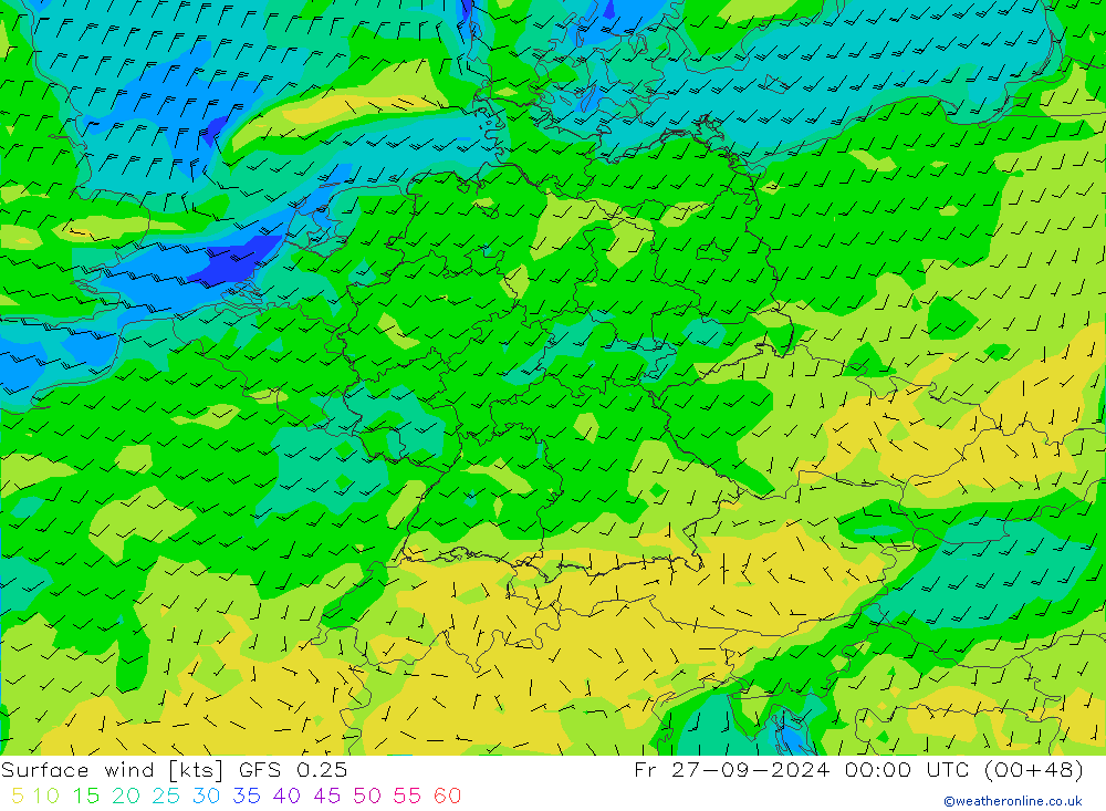 Rüzgar 10 m GFS 0.25 Cu 27.09.2024 00 UTC